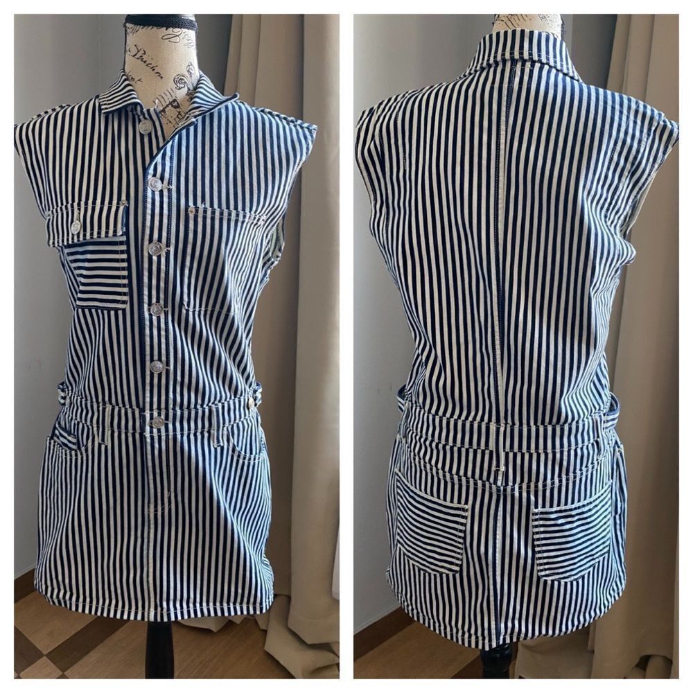 Current/Elliott Striped Button Down Sleeveless Dr… - image 2